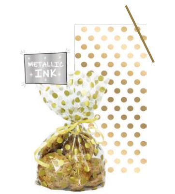 Gold Polka Dot Cello Bags with Twist Ties