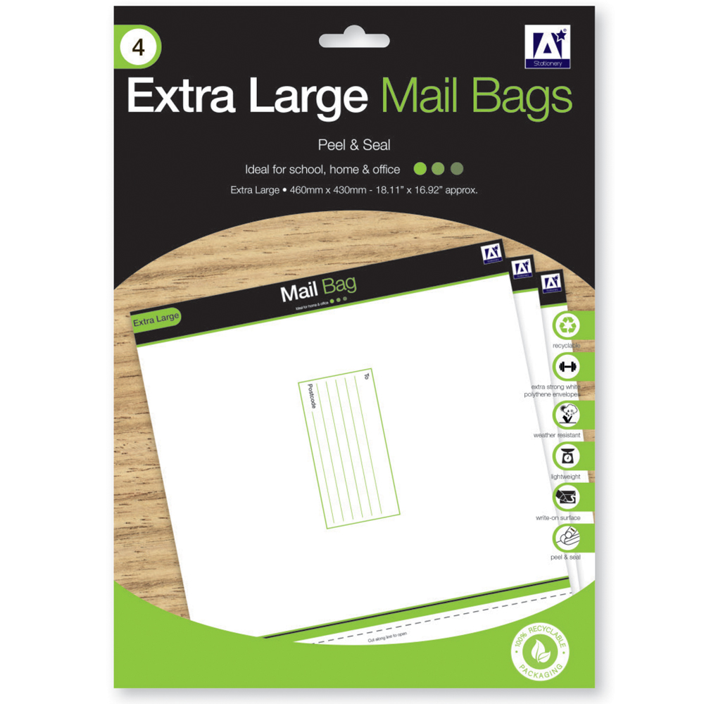 Extra Large Mailing Bags Pack o 4 Size:  (w) 240mm x (h) 340mm x (d) 5mm approx