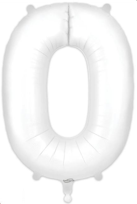 Number 0 Matte White Foil Balloon 34 Inch