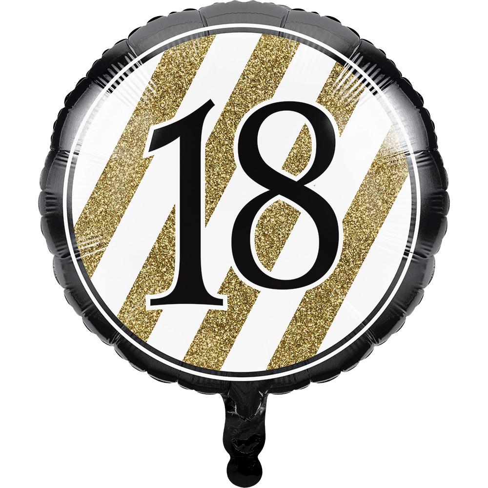 Number 18 Black and Gold Foil Balloon 18"