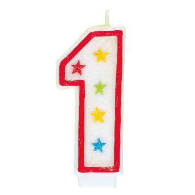 Number 1 Glitter Candle With Happy Birthday Cake Topper