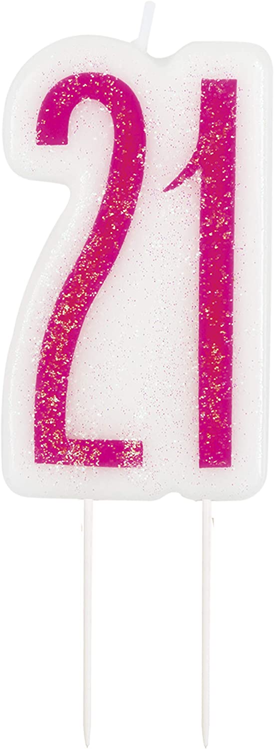 Number 21 Pink Glitz Birthday Candle