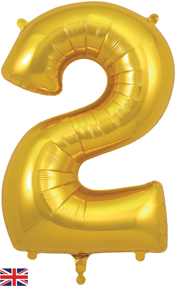 Number 2 Gold Foil Balloon - 34 Inch