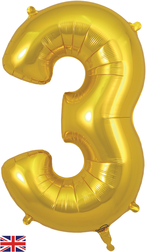 Number 3 Gold Foil Balloon - 34 Inch