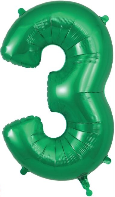 Number 3 Green Foil Balloon 34 Inch