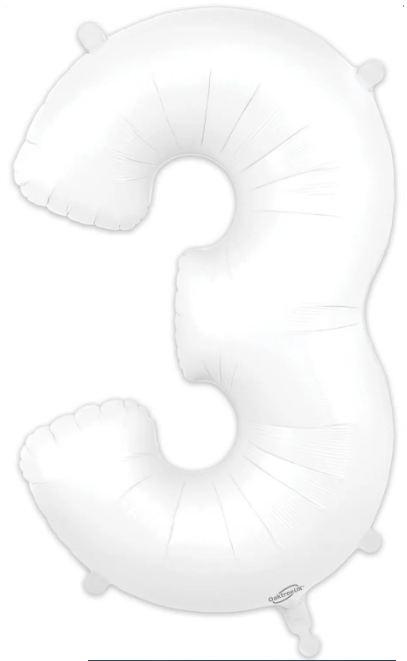 Number 3 Matte White Foil Balloon 34 Inch