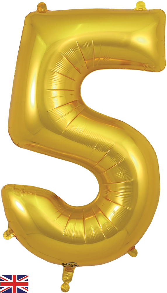 Number 5 Gold Foil Balloon - 34 Inch