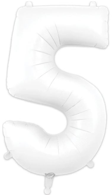 Number 5 Matte White Foil Balloon 34 Inch