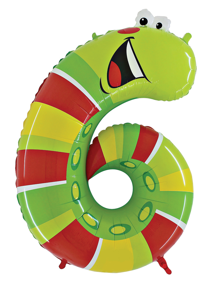 Number 6 Caterpillar Zooloon 40 Inch Foil Balloon
