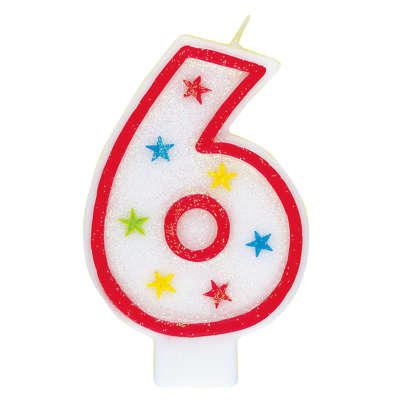 Number 6 Glitter Candle With Happy Birthday Cake Topper