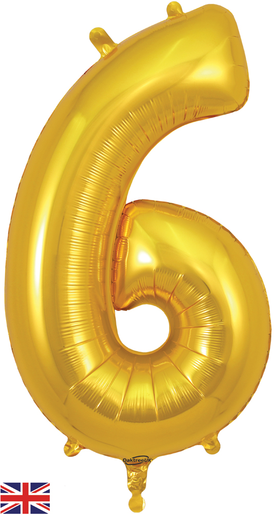 Number 6 Gold Foil Balloon - 34 Inch