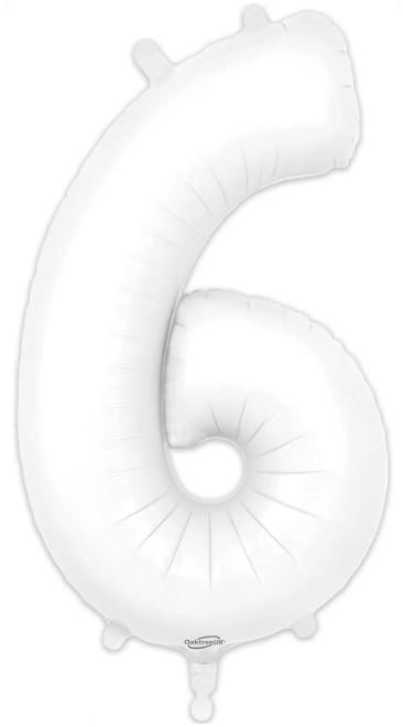 Number 6 Matte White Foil Balloon 34 Inch
