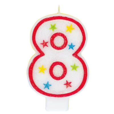 Number 8 Glitter Candle With Happy Birthday Cake Topper