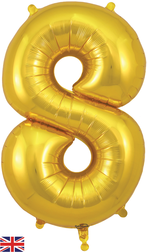 Number 8 Gold Foil Balloon - 34 Inch