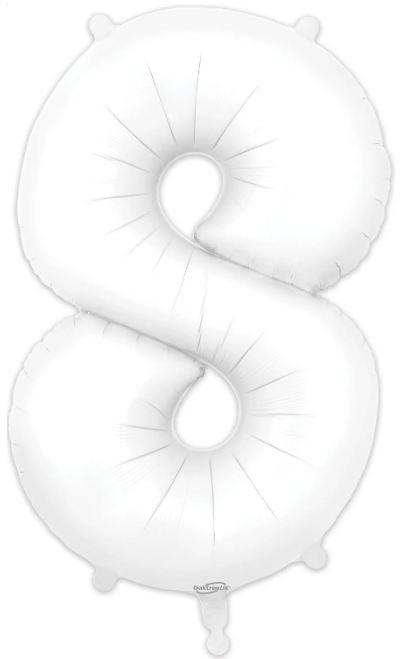 Number 8 Matte White Foil Balloon 34 Inch