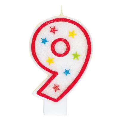 Number 9 Glitter Candle With Happy Birthday Cake Topper