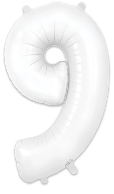 Number 9 Matte White Foil Balloon 34 Inch