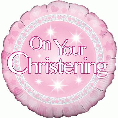 On your Christening Girl Holographic Foil Balloon 18"