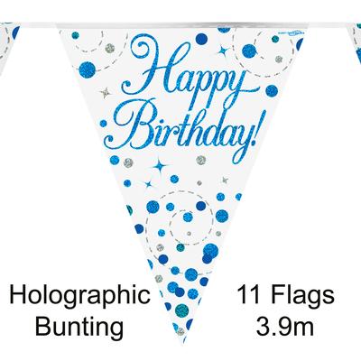 Party Bunting Sparkling Fizz Birthday Blue Holographic 11 flags 3.9m