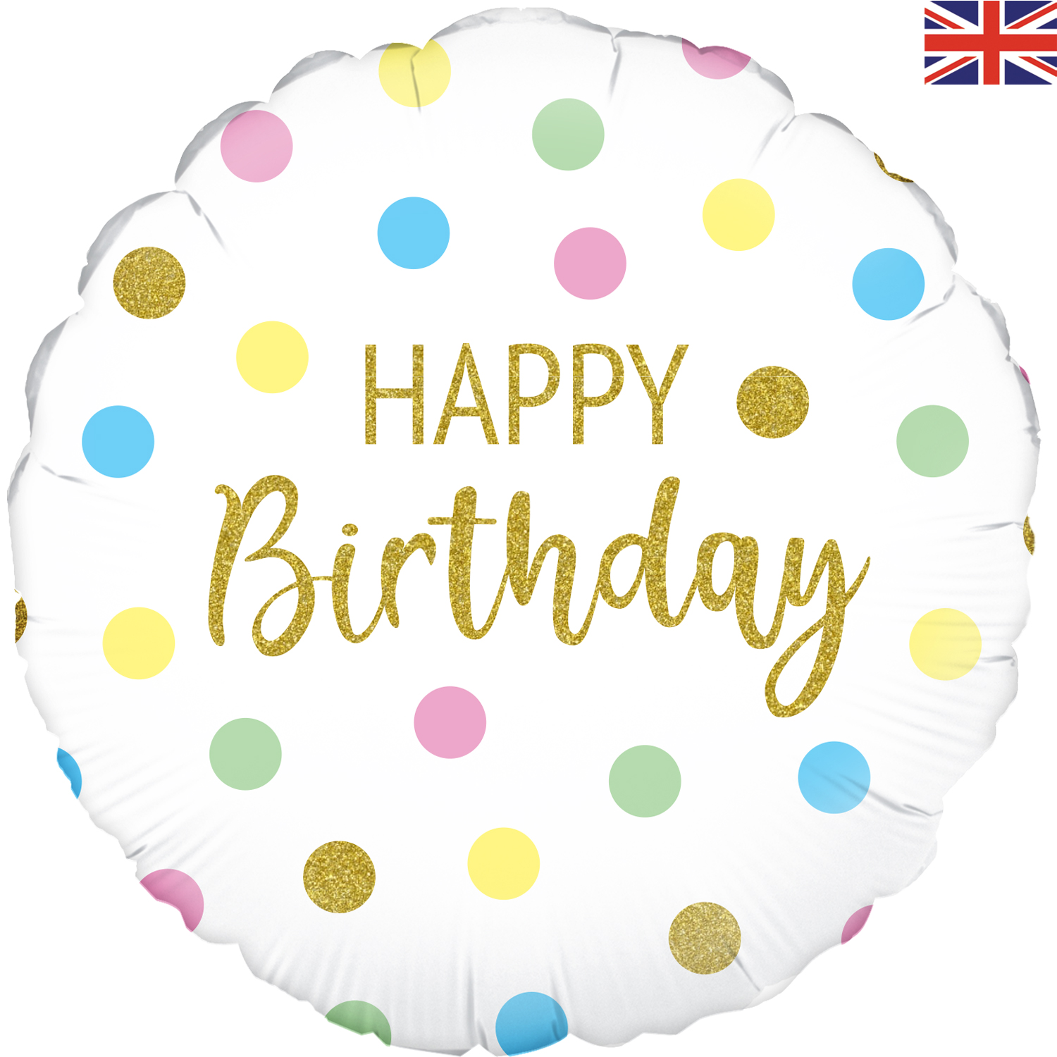 Pastel Dots Happy Birthday Holographic 18 Inch Foil Balloon