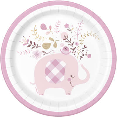 Pink Floral Elephant Round 7 Inch Dinner Dinner Plates 8ct
