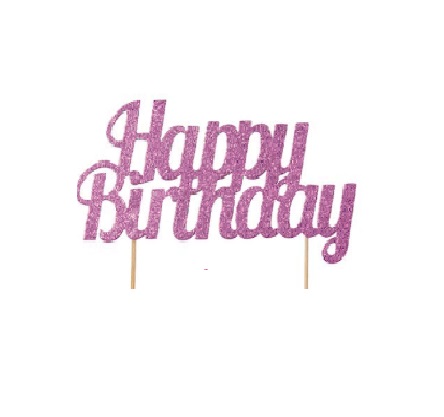 Pink Glitter Happy Birthday Cake Topper