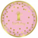 Pink&Gold 1St Birthday Metallic Paper Plates 18cm