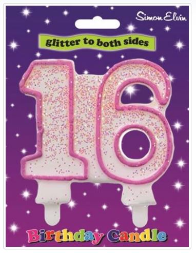 Pink Number 16 Glittered Birthday Candle