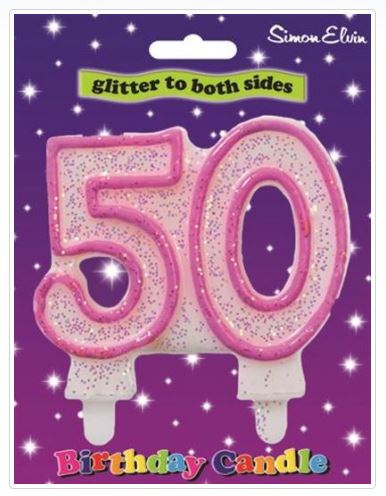 Pink Number 50 Glittered Birthday Candle
