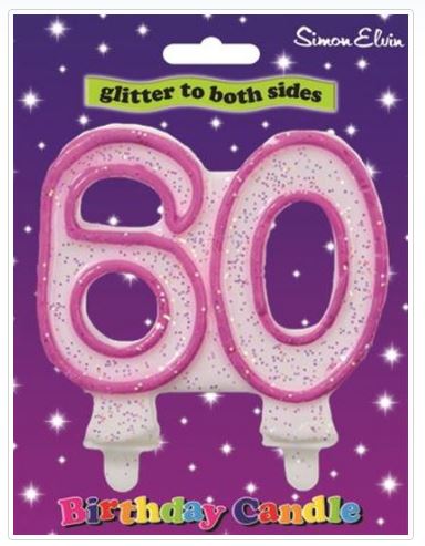 Pink Number 60 Glittered Birthday Candle