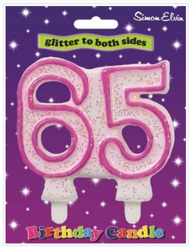 Pink Number 65 Glittered Birthday Candle