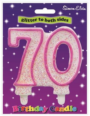 Pink Number 70 Glittered Birthday Candle