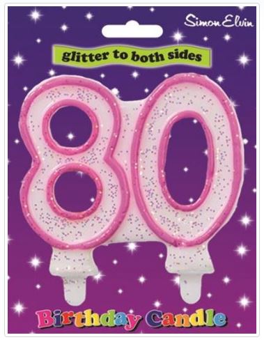 Pink Number 80 Glittered Birthday Candle