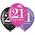 Pink Sparkling Celebration 21st Birthday Latex Balloons - Pack of 6