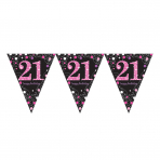 Pink Sparkling Celebration 21st Prismatic Plastic Pennant Bunting 4m x 20cm