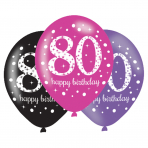 Pink Sparkling Celebration 80th Birthday Latex Balloons - Pack of 6