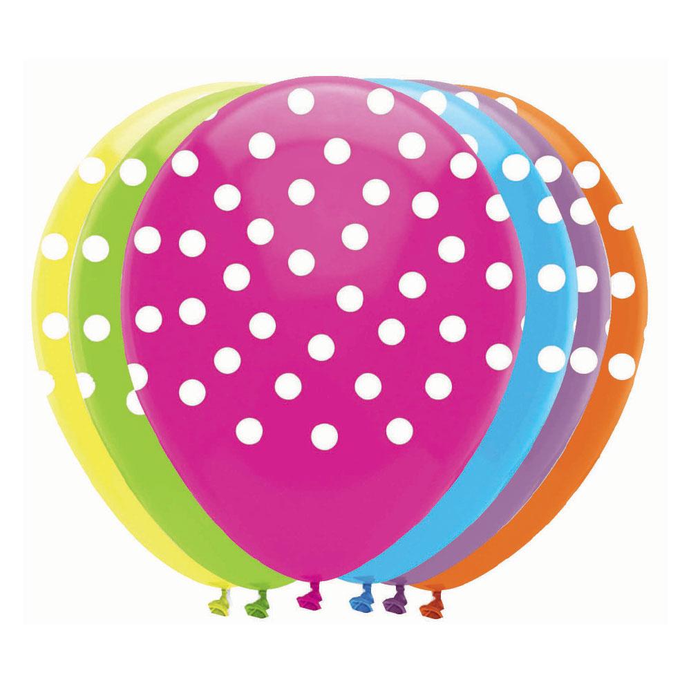 Polka Dot Brights Mix Latex Balloons All Round Print