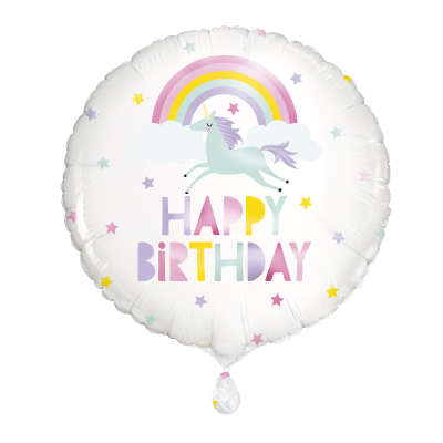 Rainbow & Unicorn Happy Birthday Round 18 Inch Foil Balloon