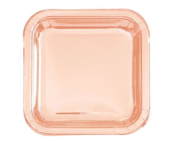 Rose Gold Foil Square 7 Inch Dessert Plates  8ct - Foil Board