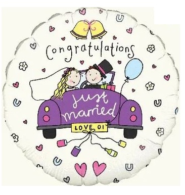 Round Congratulations Just Married Foil Balloon 18 Inch