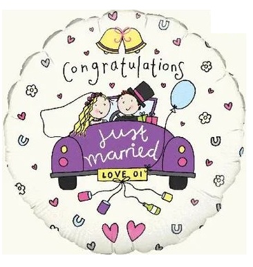 Round Congratulations Just Married Foil Balloon 18 Inch