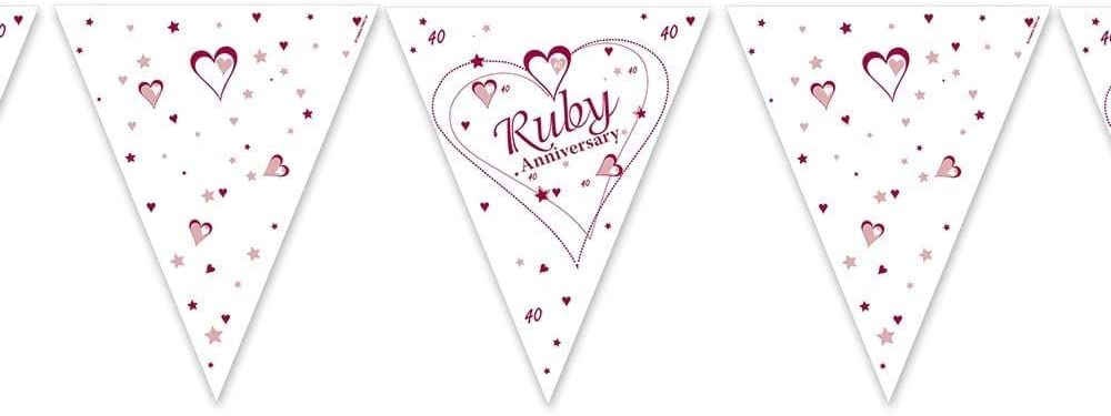 Ruby Anniversary Metallic Print Flag Bunting - 12 ft