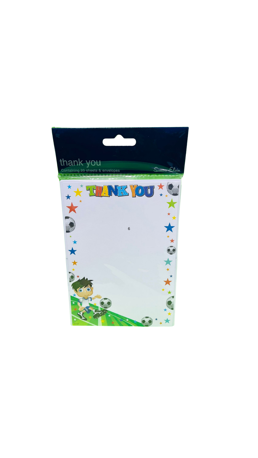 Pack of 20 Children's Cute Thank You Notes & Envelopes - Boy Football Design