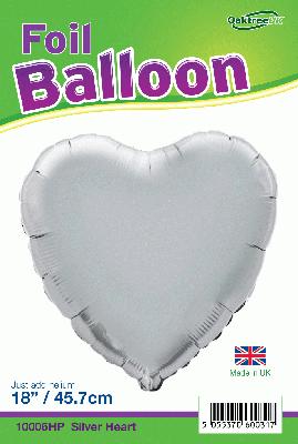 Silver Heart Shaped Foil Balloon 18"