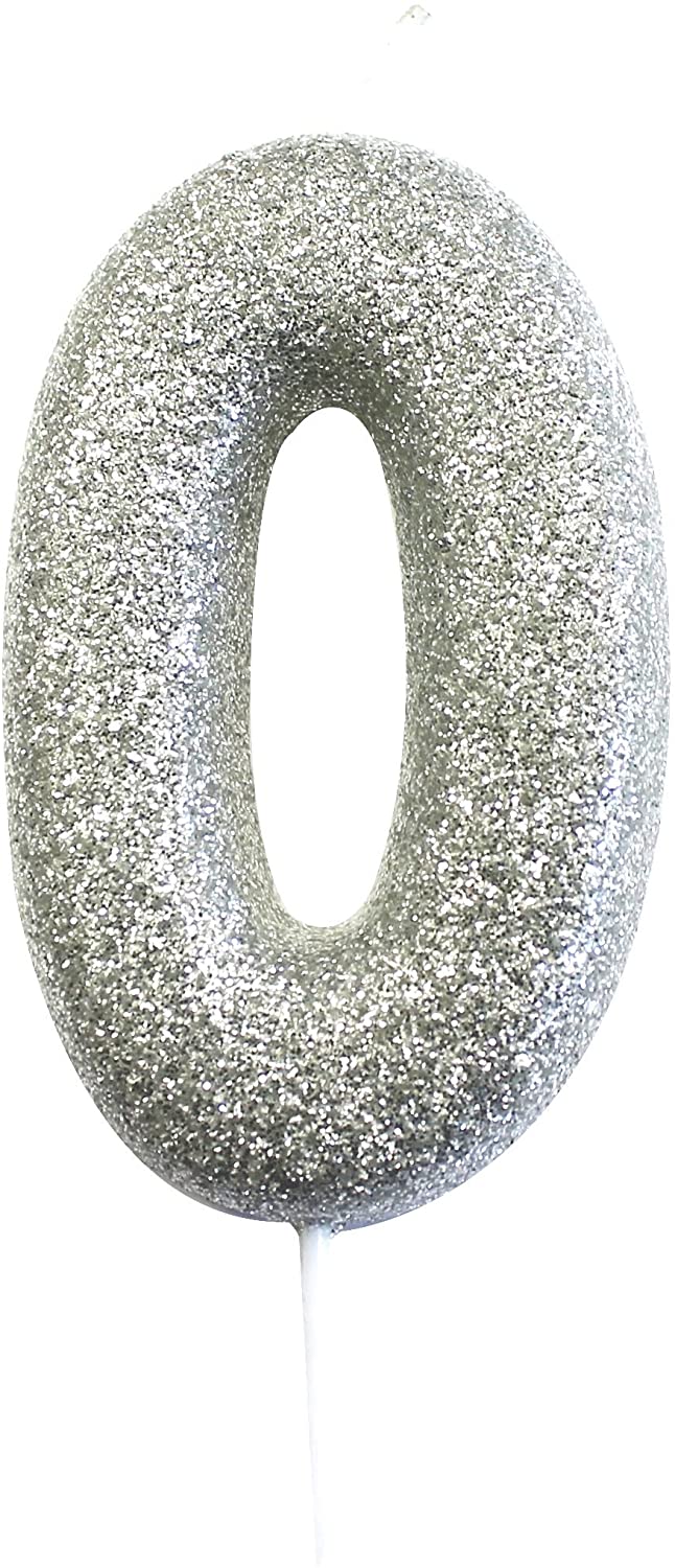 Silver Number 0 Glitter Pick Candle, 1 Pc
