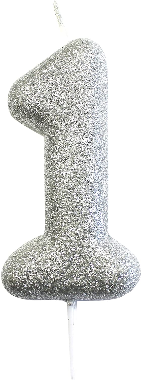 Silver Number 1 Glitter Pick Candle, 1 Pc