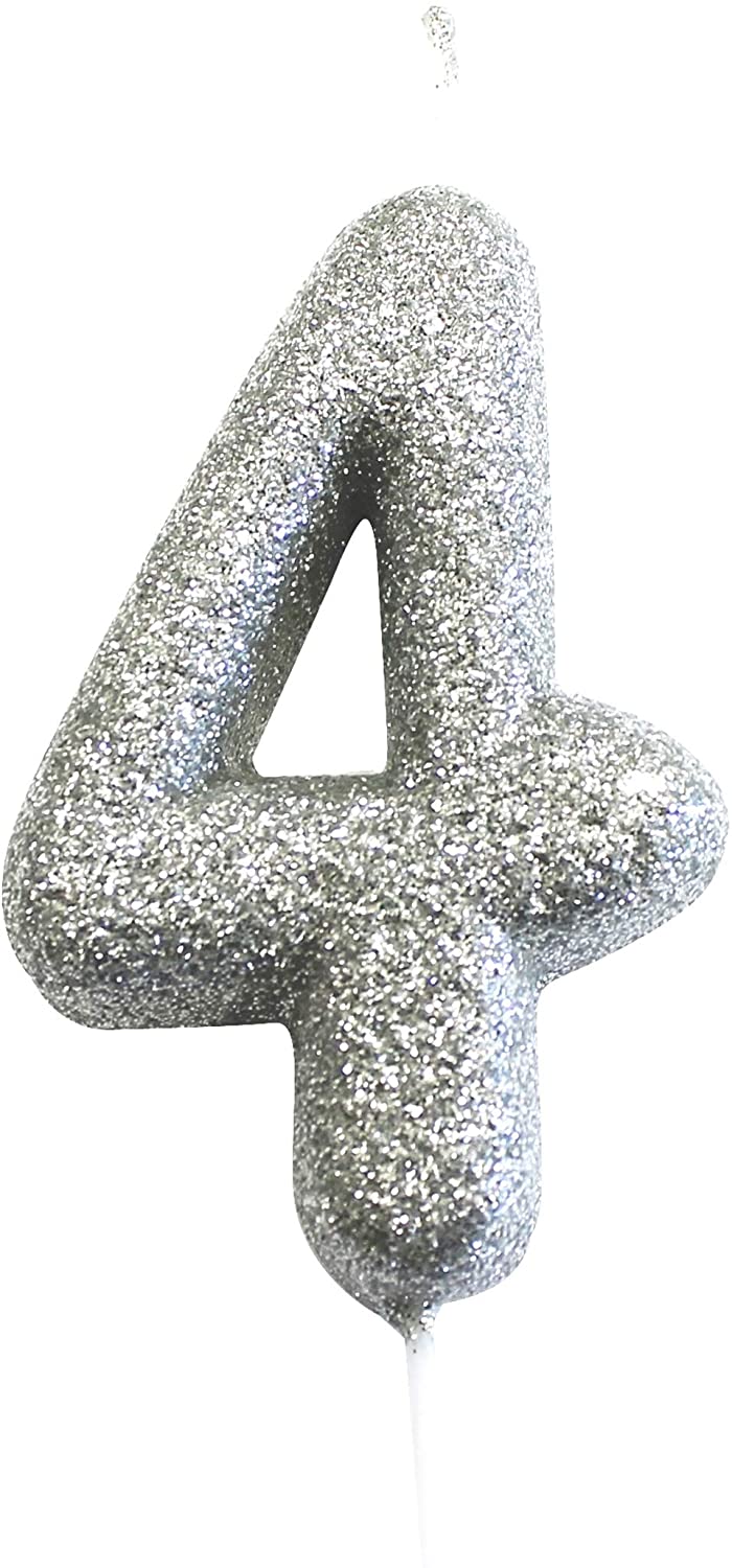 Silver Number 4 Glitter Pick Candle, 1 Pc	