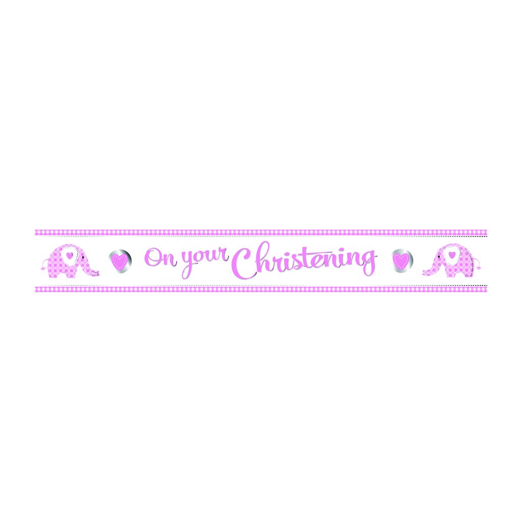 Sweet Baby Elephant Pink Christening Foil Banner