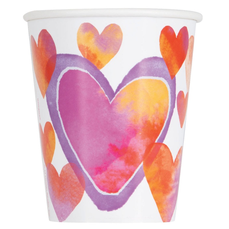 Watercolor Hearts 9oz Paper Cups 8ct