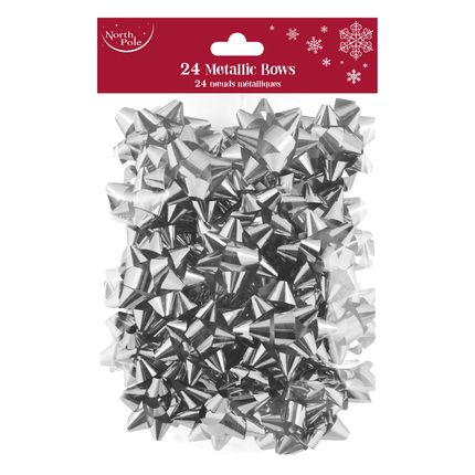 24PK SILVER METALLIC BOWS